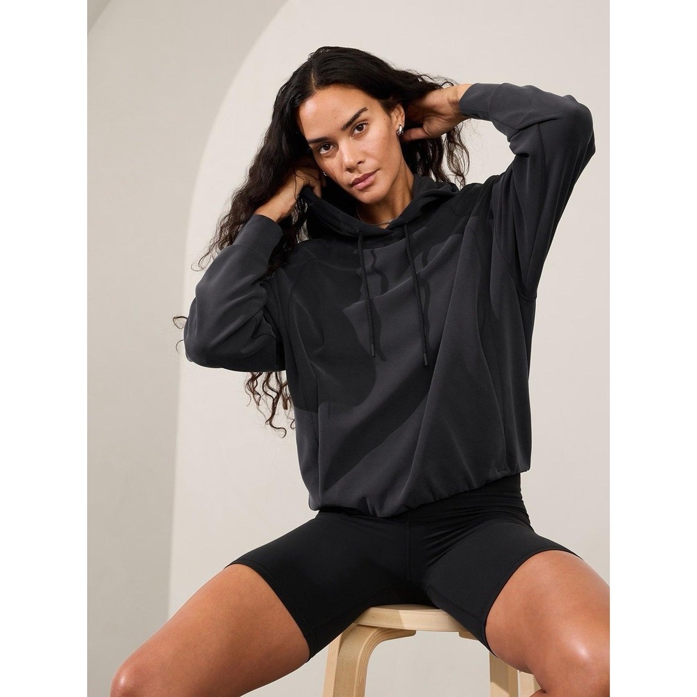 Athleta Women's Seasoft Bubble Hem Hoodie Black Size Medium Soft Activewear